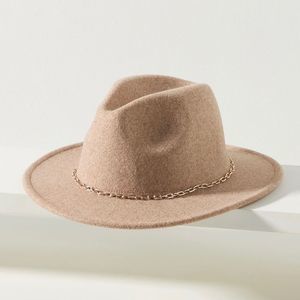 NWT Anthropologie Tan Felt Hat with Gold Chain
